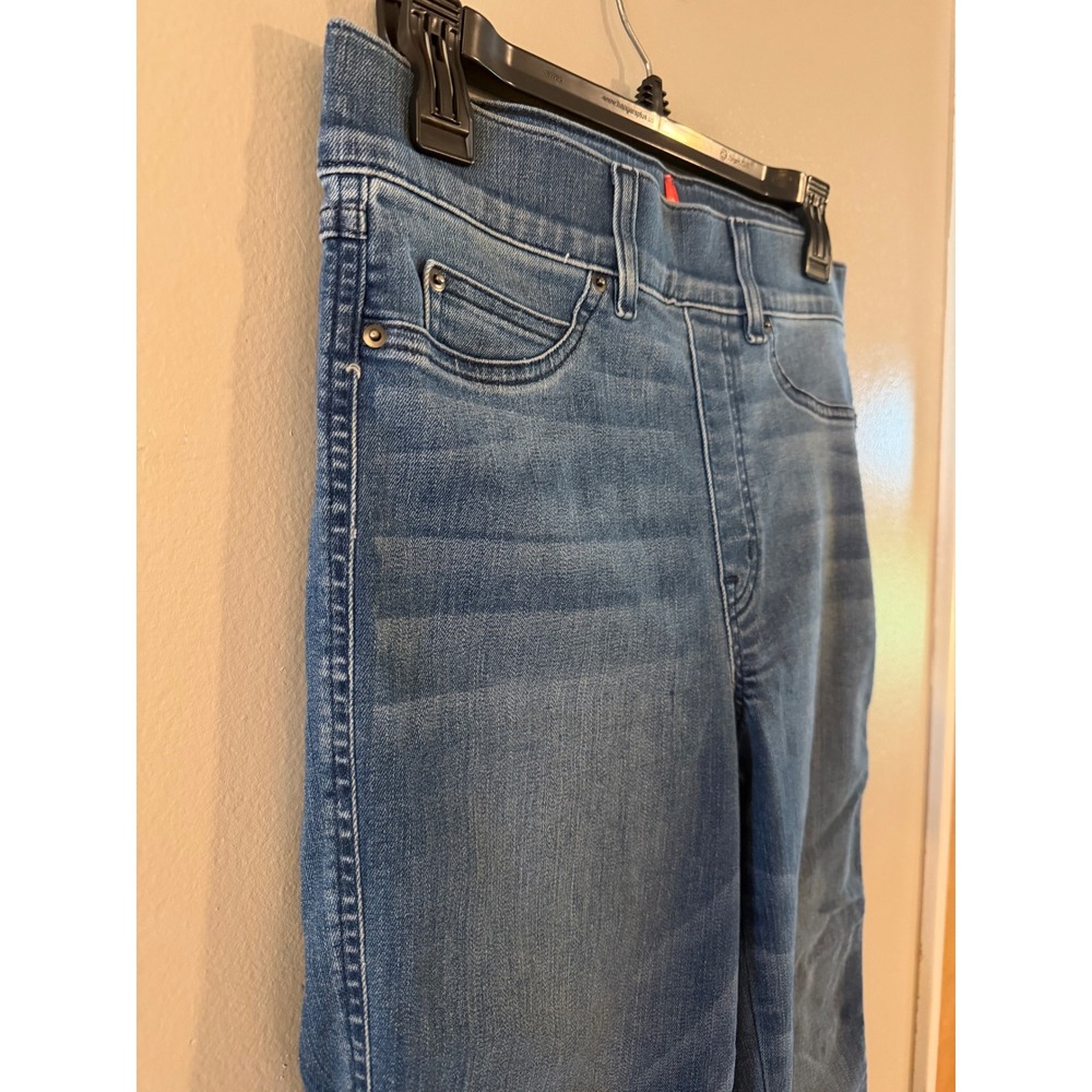 Spanx Flare Jeans Medium Wash Blue Denim Pull On High Rise Size Medium Tall - Picture 4 of 8